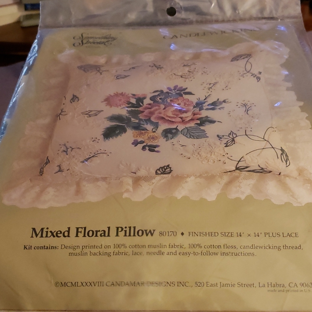 Mixed Floral Pillow craft kit in candlewicking.